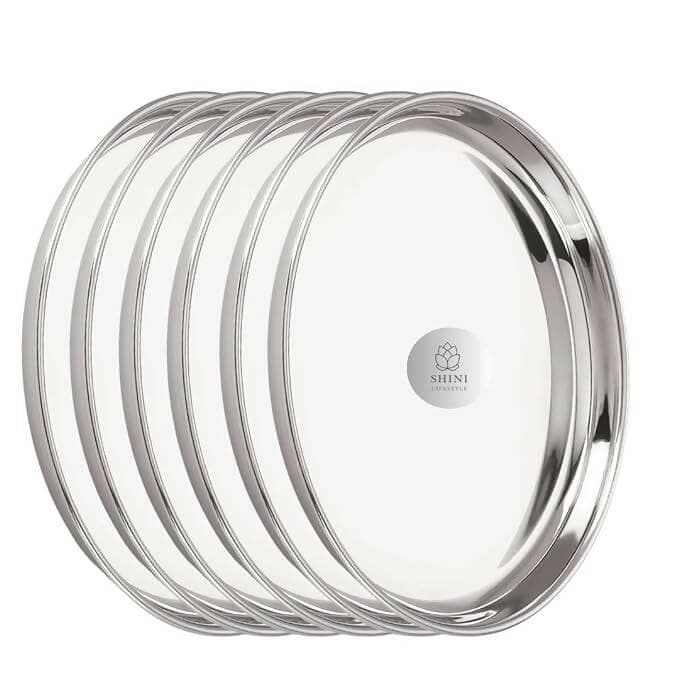 SHINI LIFESTYLE Stainless Steel Lunch Dinner Plates Thali Set with Round Extra Deep(Dia-29cm-4) - HalfPe