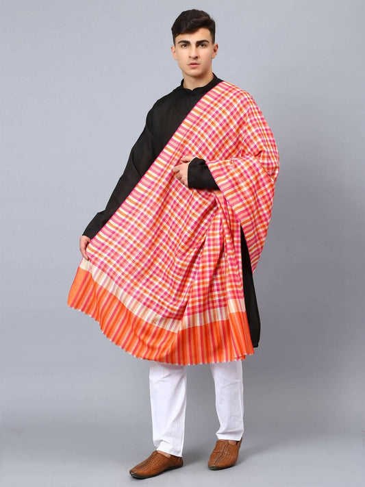 Peach Pink Stylish Multicolour Check Shawl - HalfPe