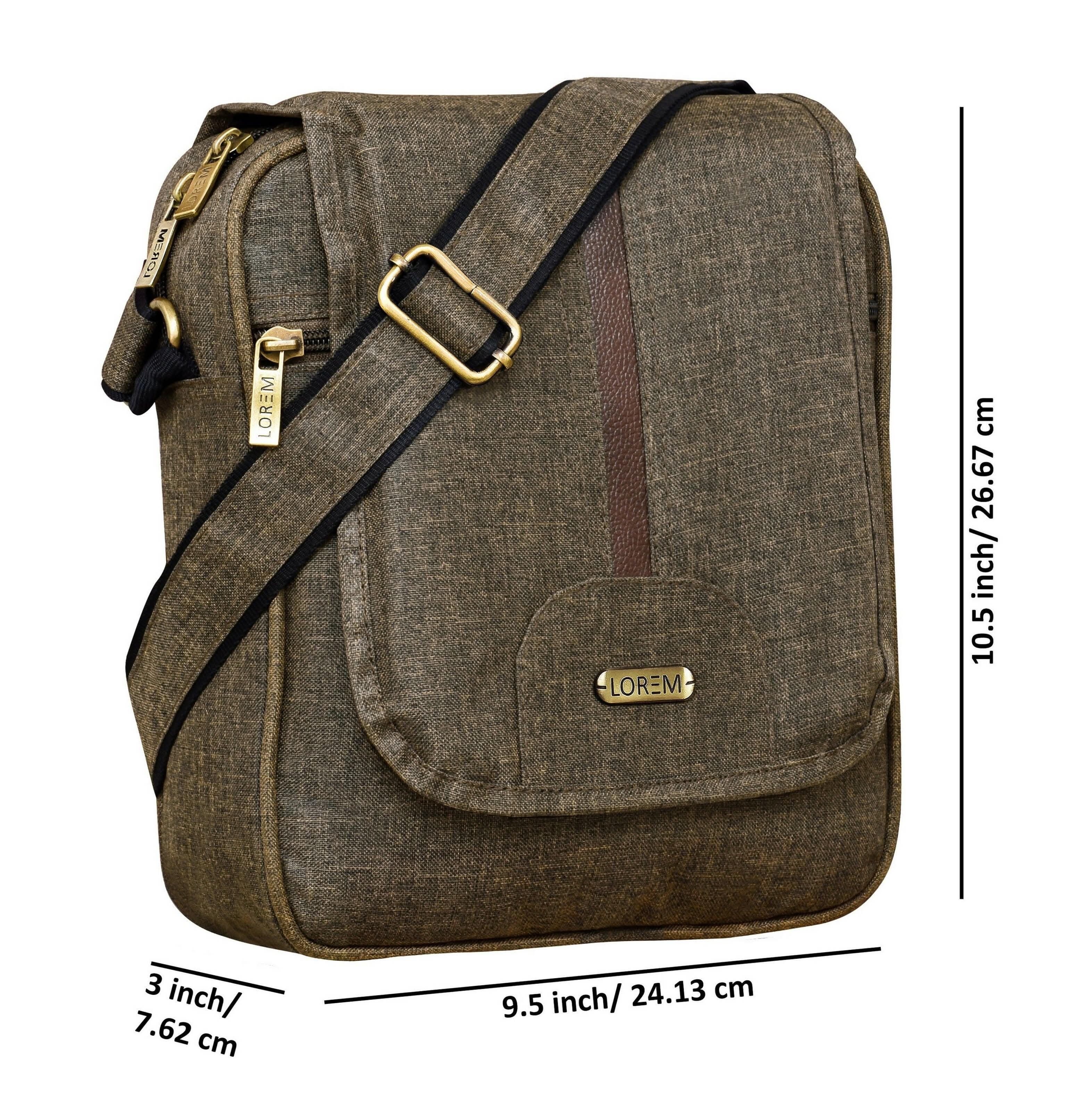 LOREM Khaki Stylish Linen Textured Cross Body Sling Bag For Men - HalfPe