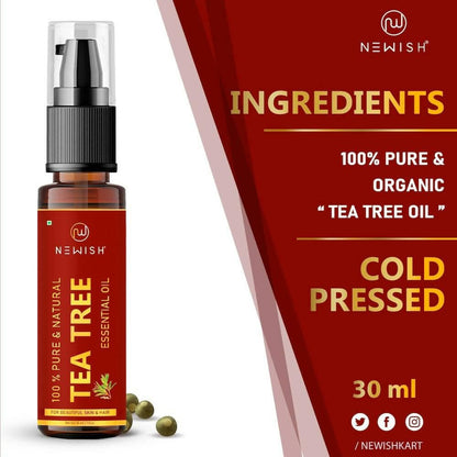 Newish Tea Tree Essential Oil for Skin Acne, Anti fungal oil, Hair, Aromatherapy (30 ML) - HalfPe