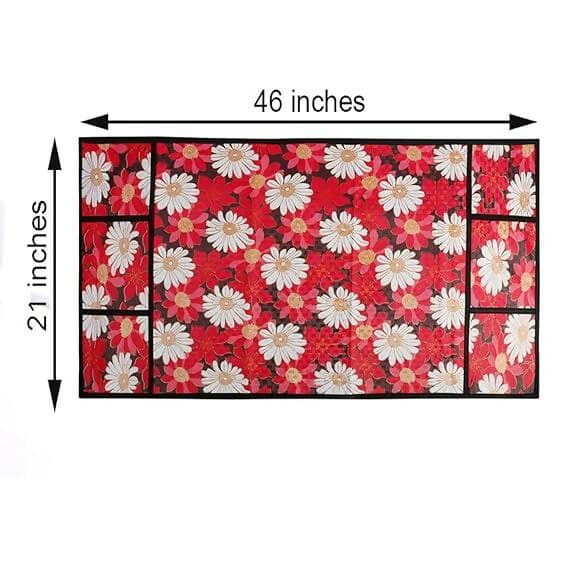 WISHLAND Double Door Fridge Cover Combo Set of 1 Fridge Top Cover And 4 Multipurpose Fridge Mats (Red) - HalfPe