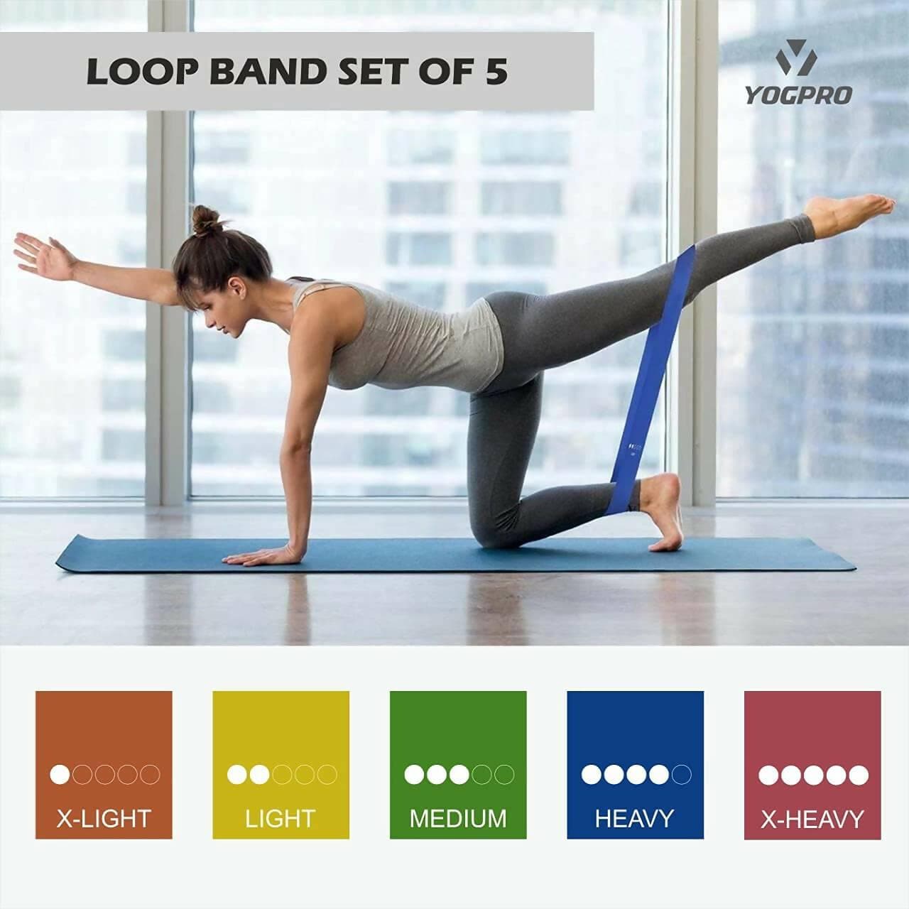 YOGPRO Resistance Loop Exercise Bands for Squats, Heavy Exercises (Pack of 5) - HalfPe