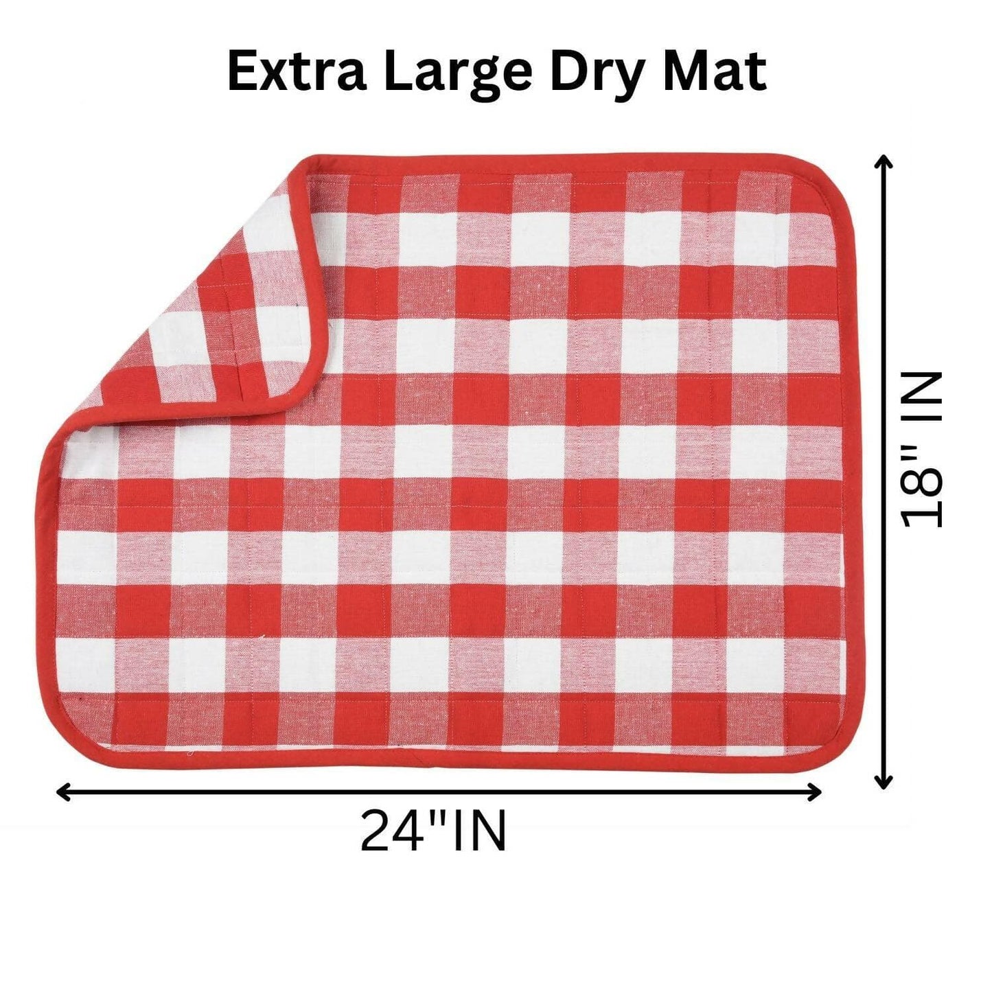 Dish Drying Mat for Kitchen Utensils, Reversible Absorbant Cotton Checks drying Mats, Washable, Counter top Cushion Pad Tableware, 46x61 Cms Red by Lushomes (18x24 Inches, Set of 2) - HalfPe