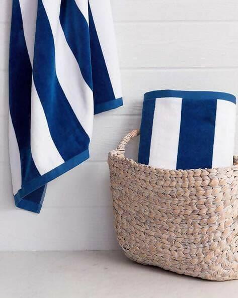 Lushomes Beach Swimming Blue & White Cabana Cotton Stripe Pool Towel (90 * 180cms) - HalfPe