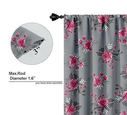 Lushomes curtains 9 feet long set of 2, door curtain, curtains for living room, Semi sheer curtains for door 9 feet, rod pocket curtains (Pack of 2, 57x108 Inch, Grey Flowers) - HalfPe