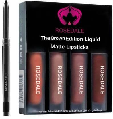 Crynn Smudge Proof HDA64 Makeup Beauty Kajal & Brown Edition Liquid Matte Lipstick (Pack of 5) - HalfPe