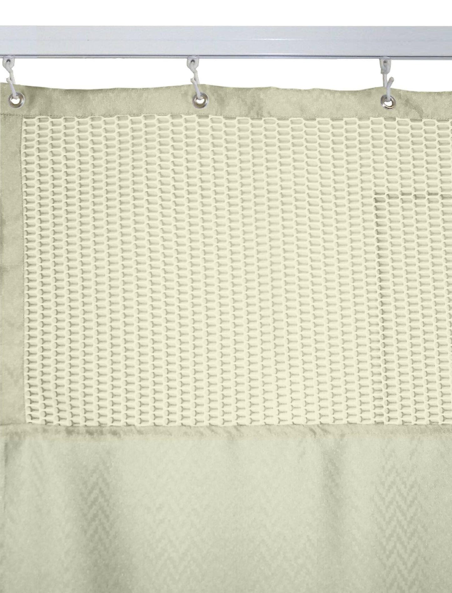 Hospital Partition Curtains, Clinic Curtains Size 18 FT W x 7 ft H, Channel Curtains with Net Fabric, 100% polyester 36 Rustfree Metal Eyelets 36 Plastic Hook, Cream, Zig Zag Design (18x7 FT) - HalfPe