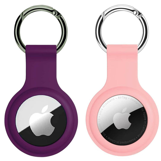 SQUIF Pack of 2 Airtag Case for Apple Airtags Silicone Case Protective Cover for Airtag Case Locator Tracker Anti-Lost Device Keychain Protection Sleeve (Dark Purple_Pink) - HalfPe