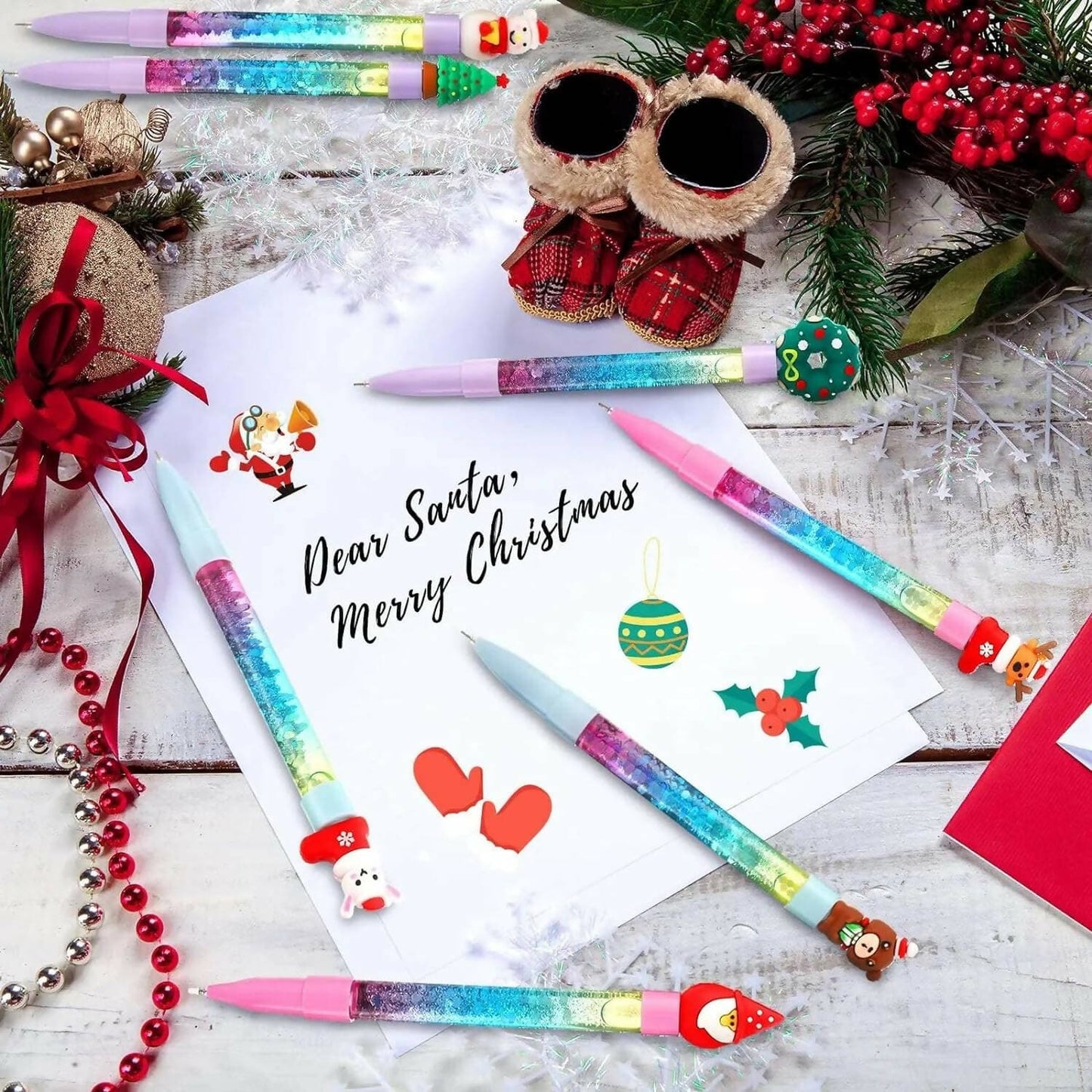 Le Delite christmas return gifts -10 piece xmas creative water glitter gel pens - HalfPe