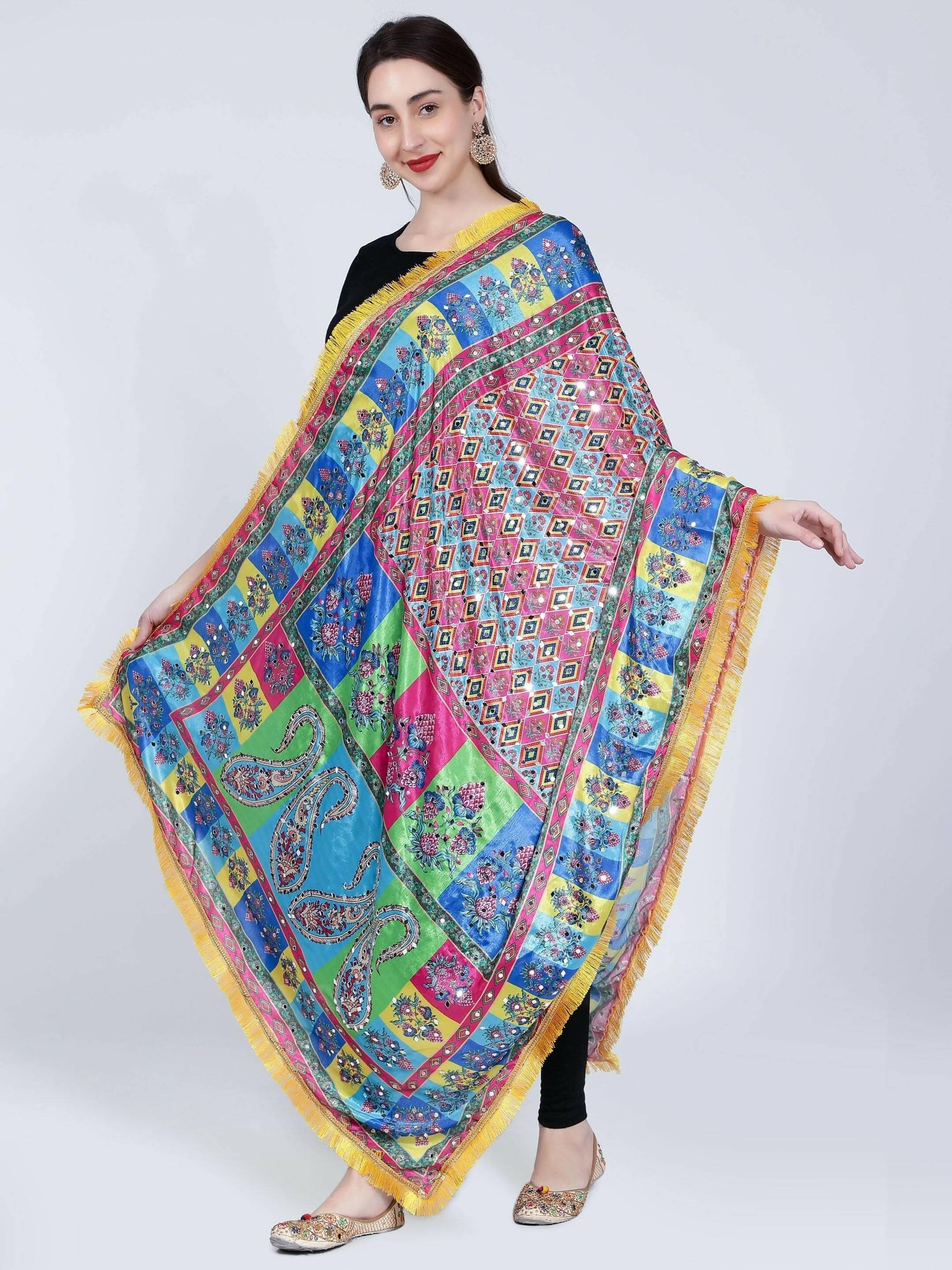 Chiffon Digital Print Pakistani Dupatta with Heavy Mirror Work - HalfPe