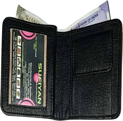 Men Black Artificial Leather Wallet - Mini (6 Card Slots) - HalfPe