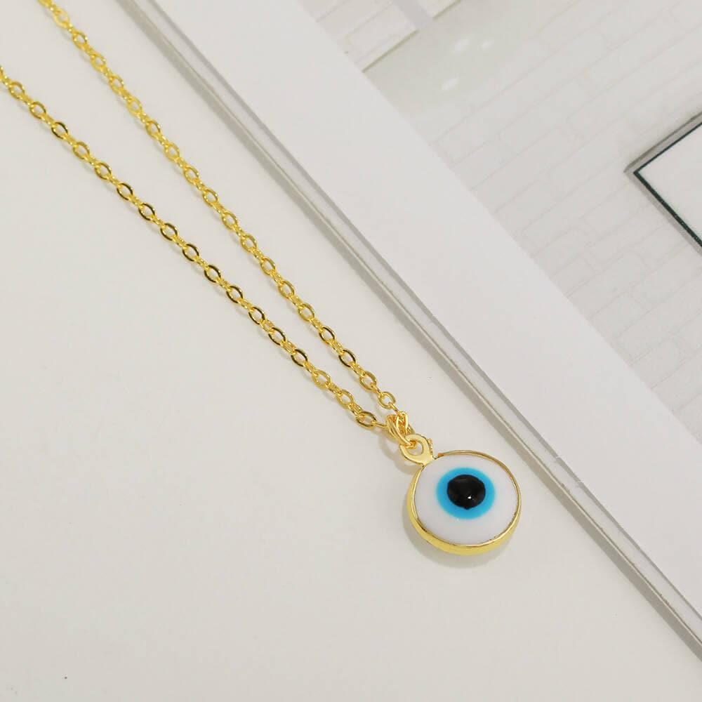 Pinapes Blue Turkish Evil Eye Pendant Chain Necklace for Women (white & Sky Blue, pack of 2) - HalfPe