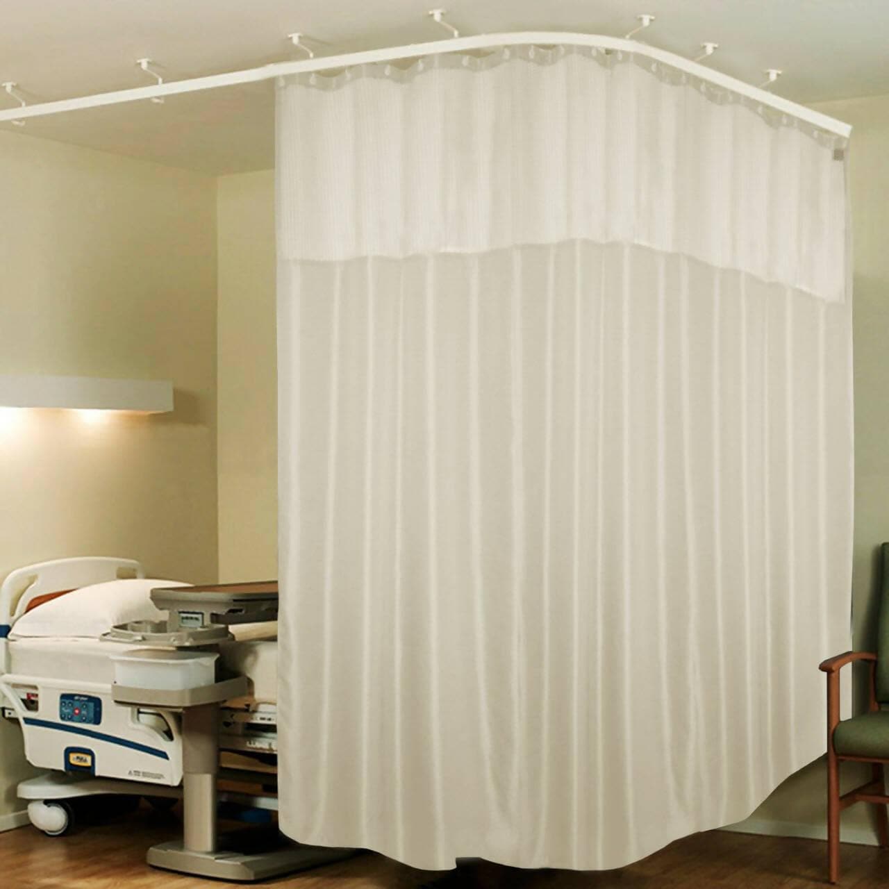 Hospital Partition Curtains, Clinic Curtains Size 10 FT W x 7 ft H, Channel Curtains with Net Fabric, 100% polyester 20 Rustfree Metal Eyelets 20 Plastic Hook, Cream, Zig Zag Design(10x7 FT) - HalfPe