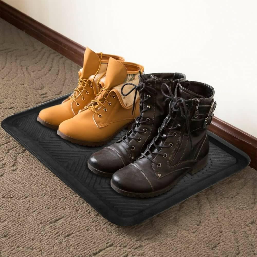 Mats Avenue Multi-Purpose Rubber Boot Tray mat 40cm x 60cm Black (Set of 2) - HalfPe