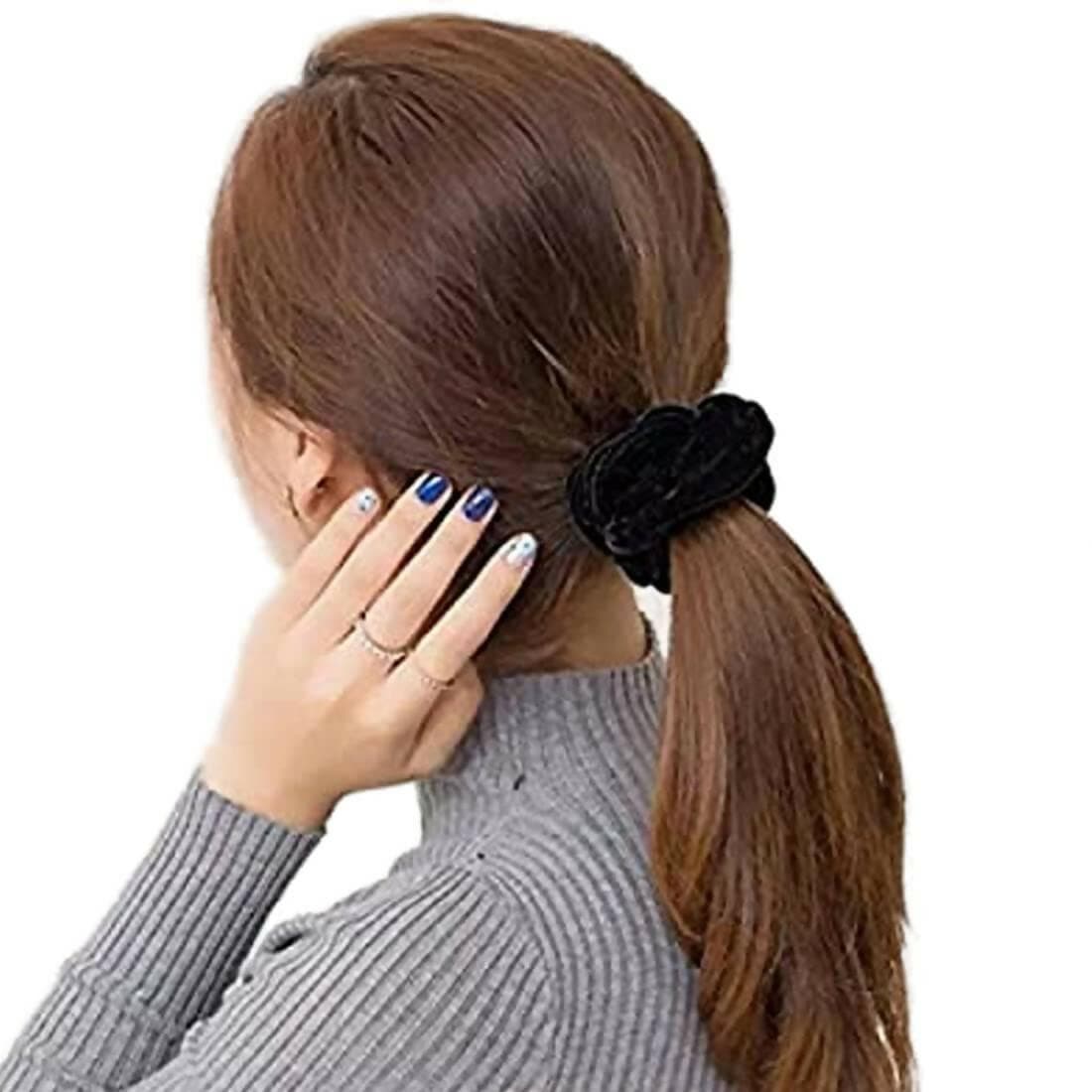 SENECIO Black Velvet Scrunchie Women Girls Elastic Hair Rubber Bands for Women Tie Hair Ring Rope Ponytail Holder (pack of 3) - HalfPe