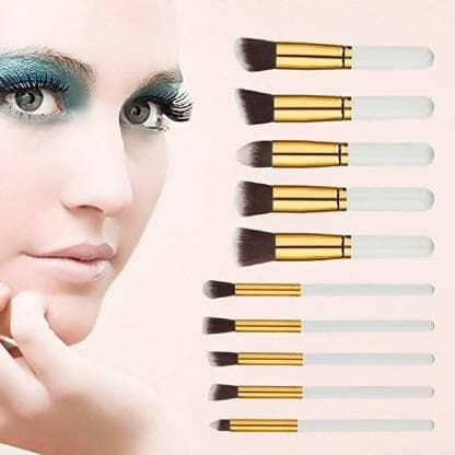 Bingeable Foundation Brush Make Up Brushes, 10Pcs Natural Professional Makeup Brushes Set Foundation Blending Brush Tool Cosmetic Kits Makeup Set Brushes+ 2 Pcs Makeup Sponge Puff (Pack of 10) - HalfPe