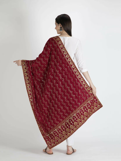 Red Embroidered Dupatta For Women - HalfPe