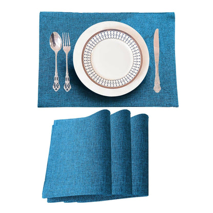 Lushomes Jute Table Mat, Turquoise Blue Dining Table Mat, table mats set of 4, Also Used as kitchen mat, fridge mat, cupboard sheets for wardrobe, Jute Place mats (Pack of 4, 12x18 Inches, 30x45 Cms) - HalfPe