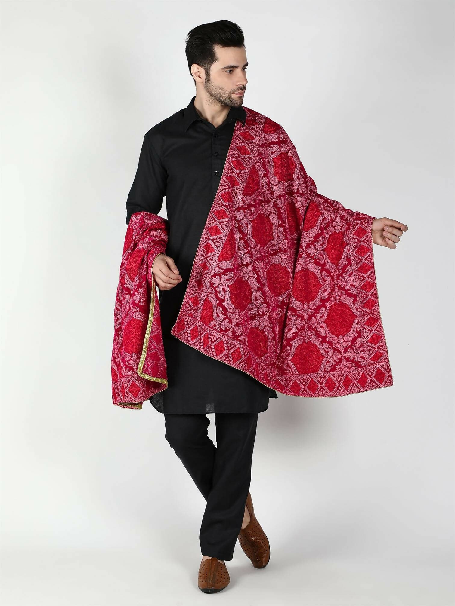 Moda Chales Velvet Dupatta Shawl (Magenta Pink Red ) - HalfPe