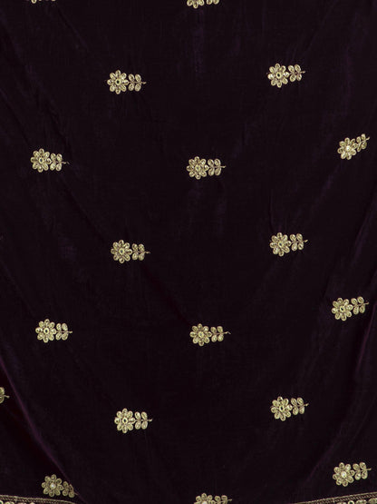 Embroidered Velvet Shawl Dupatta (purple) - HalfPe