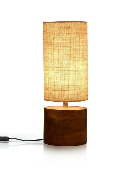 Wooden Log Table Lamp With White Jute Shade - HalfPe