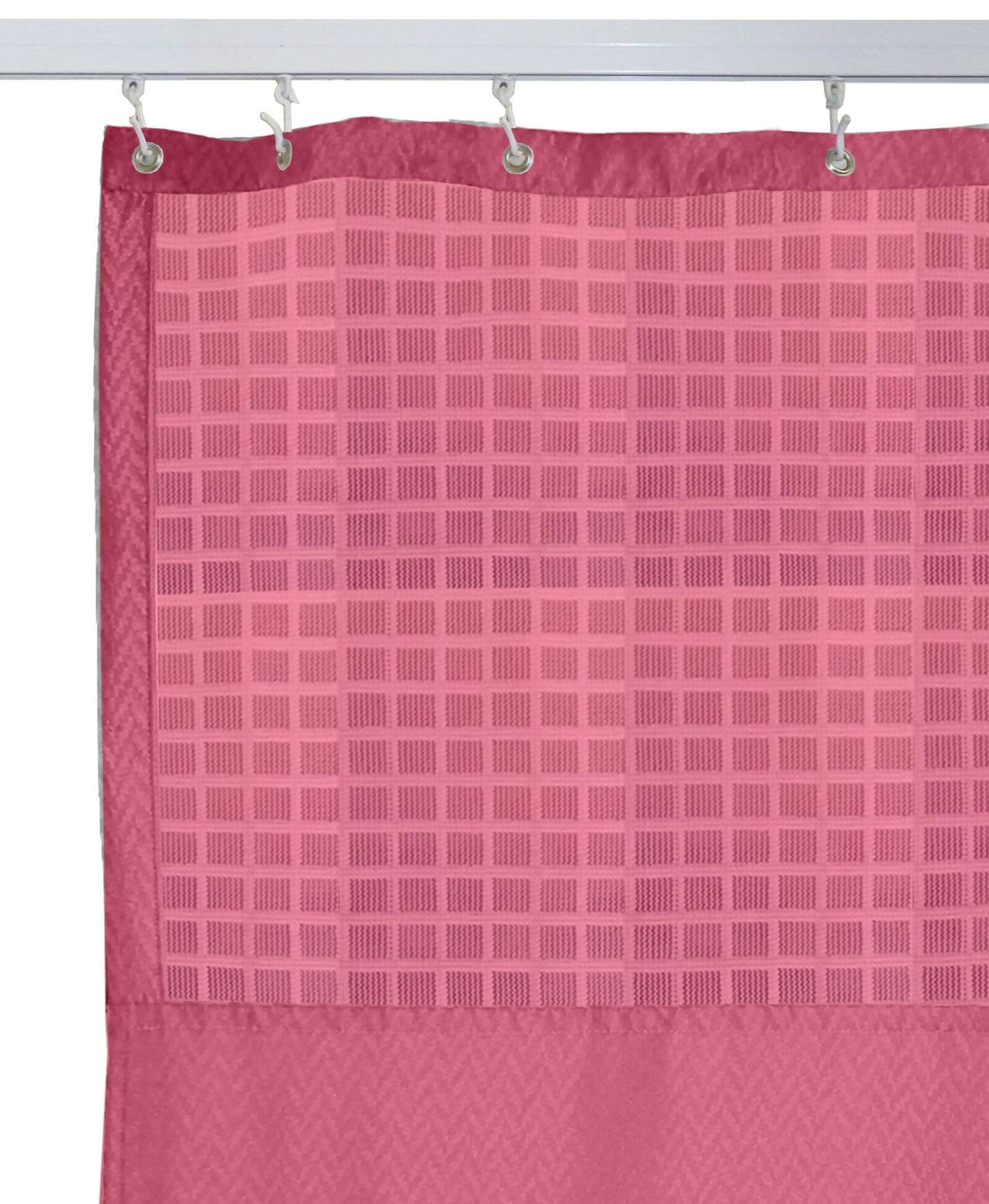 Hospital Partition Curtains, Clinic Curtains Size 10 FT W x 7 ft H, Channel Curtains with Net Fabric, 100% polyester 20 Rustfree Metal Eyelets 20 Plastic Hook, Pink, Zig Zag Design (10x7 FT) - HalfPe