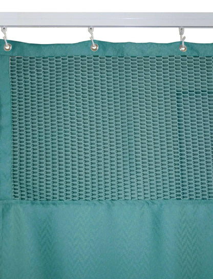 Hospital Partition Curtains, Clinic Curtains Size 15 FT W x 7 ft H, Channel Curtains with Net Fabric, 100% polyester 30 Rustfree Metal Eyelets 30 Plastic Hook, Dark Green, Zig Zag (15x7 FT) - HalfPe