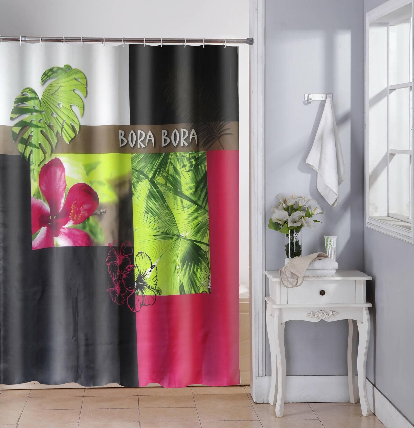 Lushomes shower curtain, Bora Bora Printed, Polyester waterproof 6x6.5 ft with hooks, non-PVC, Non-Plastic, For Washroom, Balcony for Rain, 12 eyelet & 12 Hooks (6 ft W x 6.5 Ft) - HalfPe