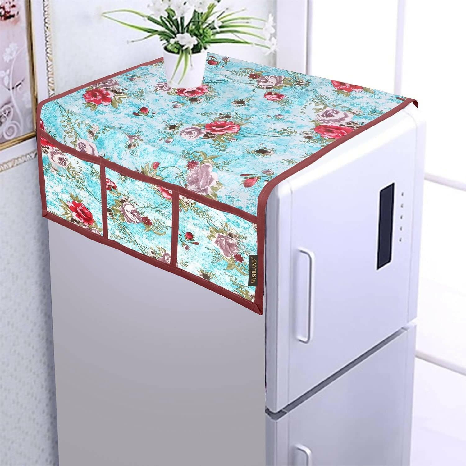 WISHLAND Double Door Fridge Cover Combo Set of 1 Fridge Cover and 3 Multipurpose Fridge Mats - HalfPe