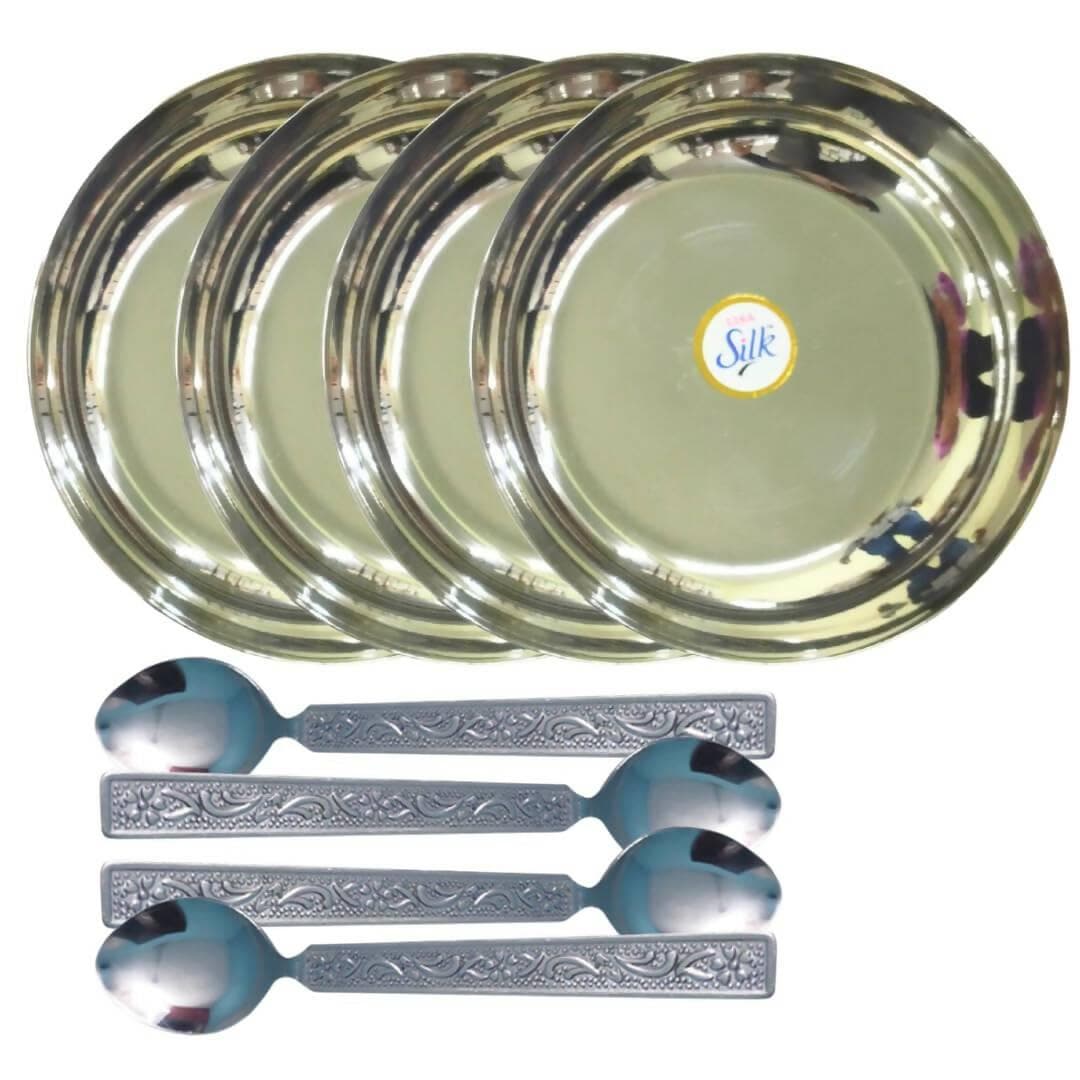 SHINI LIFESTYLE Stainless Steel Plates with Spoon Set (8) - HalfPe