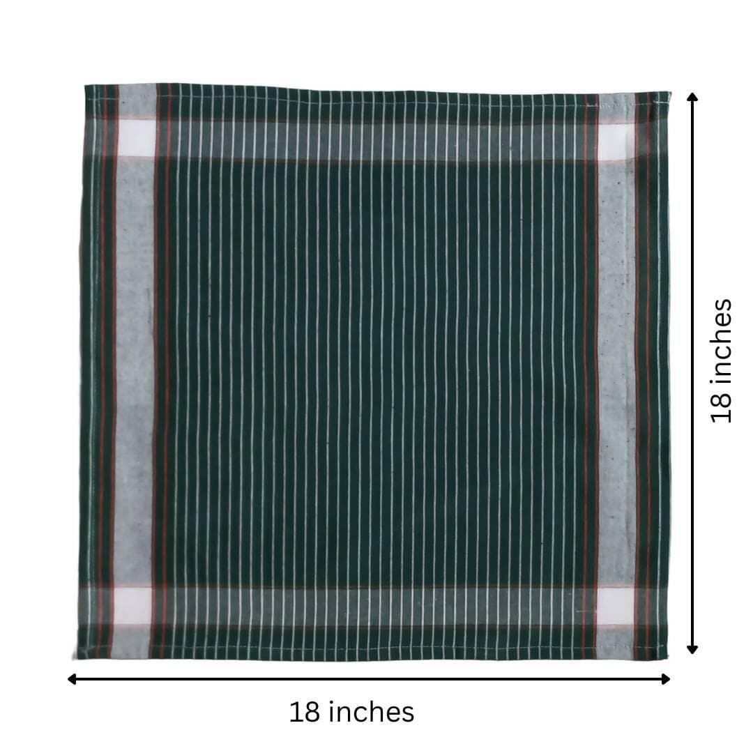 Cleaning Machine Washable Multipurpose Cotton Checked And Stripe Kitchen Towel Napkins, Modern kitchen accessories items, Napkins, Roti Clothes Wrap duster, 18x18 Inch, Set of 12, Stripe Green - HalfPe