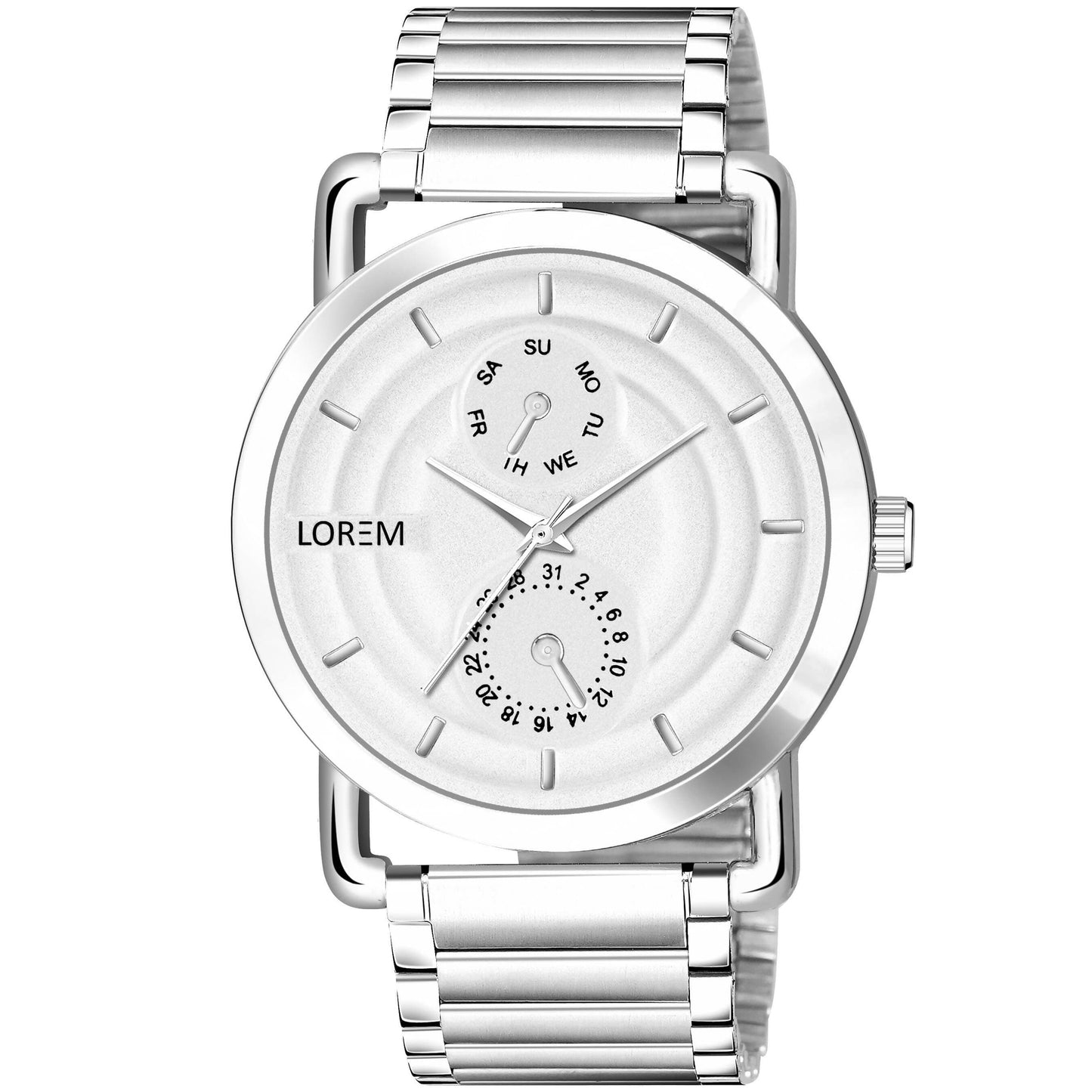 LOREM White 3D Embossed Stainless Steel Analog Watch For Men LR121 - HalfPe