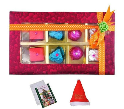 MANTOUSS Christmas Gift-Pink Christmas Chocolate Box/Hamper+ Merry Cristmas Greeting Card+Santa Cap - HalfPe