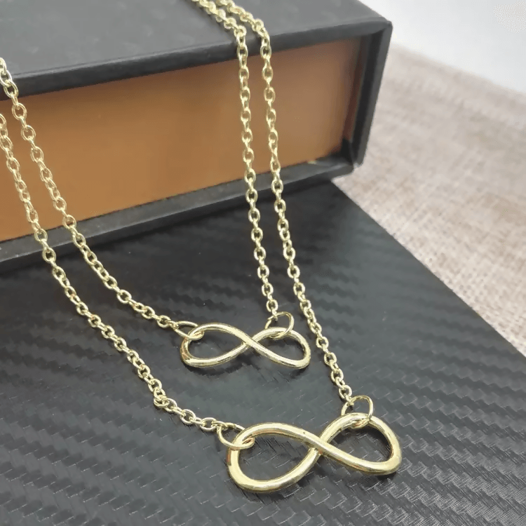 Pinapes Double Charm Infinity Necklace Gold Layered Chain Lucky 8 Necklace for Women - HalfPe