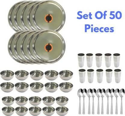 SHINI LIFESTYLE Stainless Steel Dinner Set (Pack of 50) - HalfPe