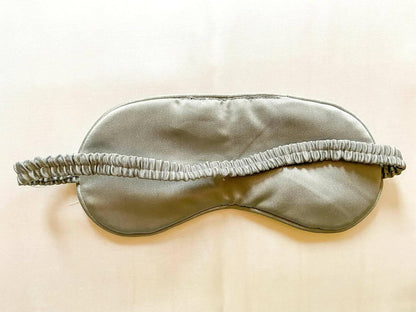 Lushomes Eye Mask for Sleeping, Plain Grey Satin Mulburry Silk Eyemask with piping & fabric covered elastic with Pouch - HalfPe