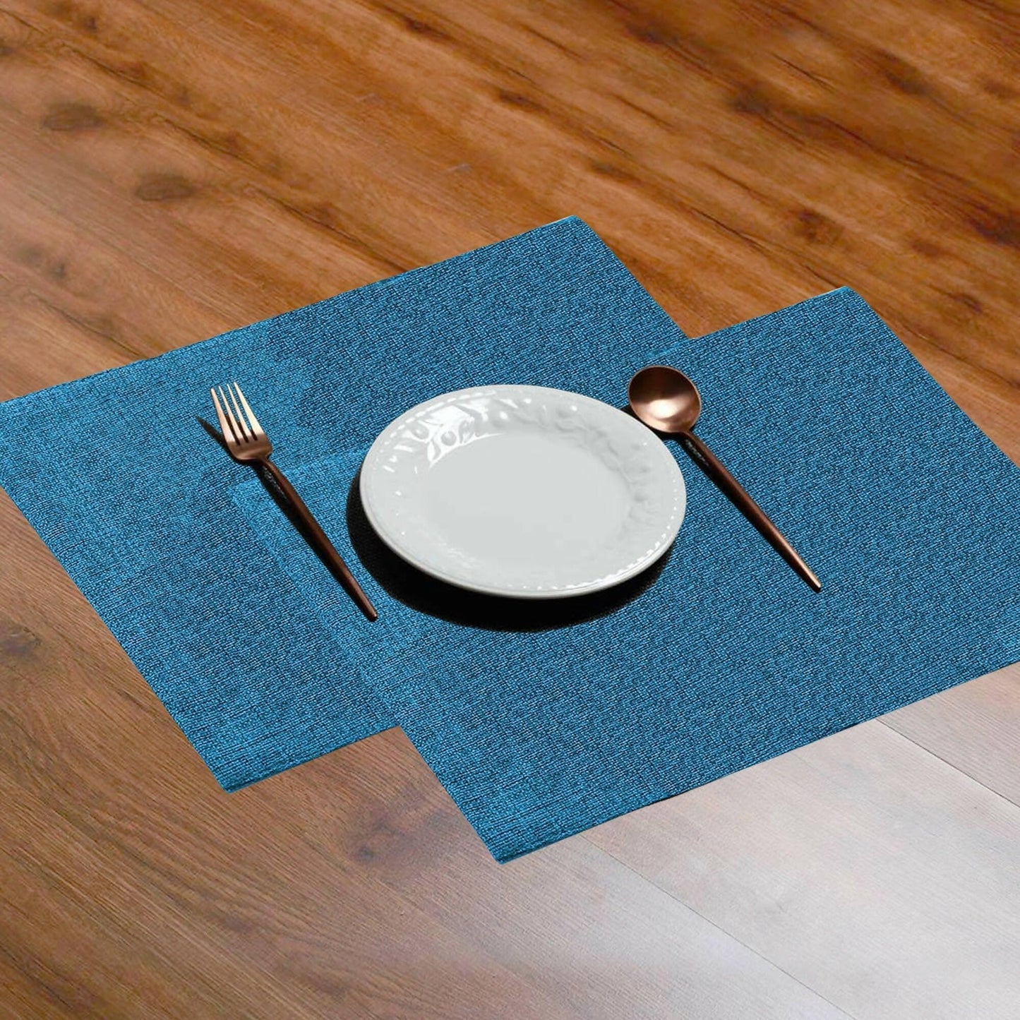 Lushomes Jute Table Mat, Turquoise Blue Dining Table Mat, table mats Also Used as kitchen mat, fridge mat, cupboard sheets for wardrobe, Jute Place mats (Pack of 6, 12x18 Inches, 30x45 Cms) (Set of 6) - HalfPe