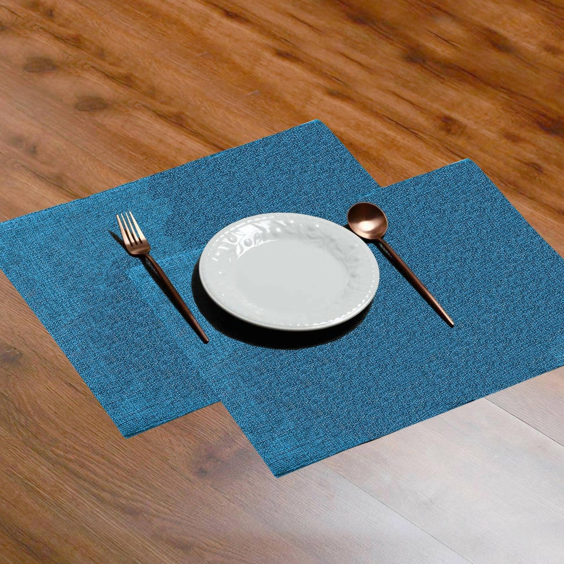 Lushomes Jute Table Mat, Turquoise Blue Dining Table Mat, table mats Also Used as kitchen mat, fridge mat, cupboard sheets for wardrobe, Jute Place mats (Pack of 6, 12x18 Inches, 30x45 Cms) (Set of 6) - HalfPe