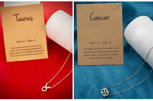 Pinapes Zodiac Sign Gold Plated Silver Plated Card Sign Necklace Cancer Taurus Pendant - HalfPe