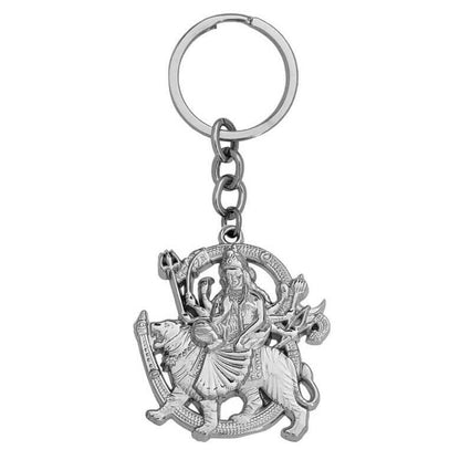 Sherawali Durga Mata Silver Keychain - HalfPe