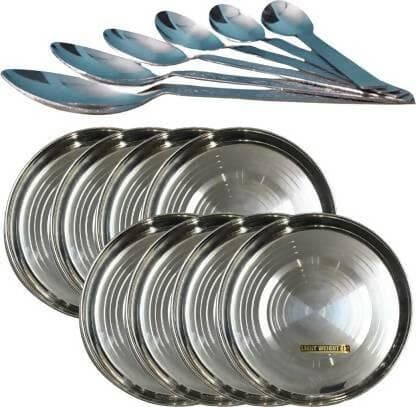 SHINI LIFESTYLE khumcha Thali, mid size plate 8pc with Spoon Set Dinner Plate (Pack of 16) - HalfPe