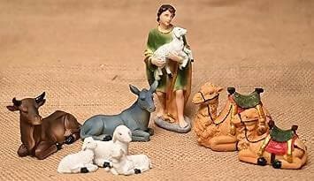 KariGhar Resin Animals Set with The Shepherd for Christmas Nativity Scene, Crib Set Decoration,kudil Set, Various Other Decoration and Gifting, 6 Inch, Set of 7 - HalfPe