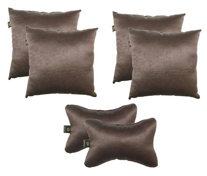 Lushomes car pillows and cushions, Textured Brown car pillow, cushion for car, pillows for car, car pillow set of 6, car cushion set(4 pc Cushions-12 x 12 inches & 2 pcs Neck Rest Pillow 6x10 inches) - HalfPe