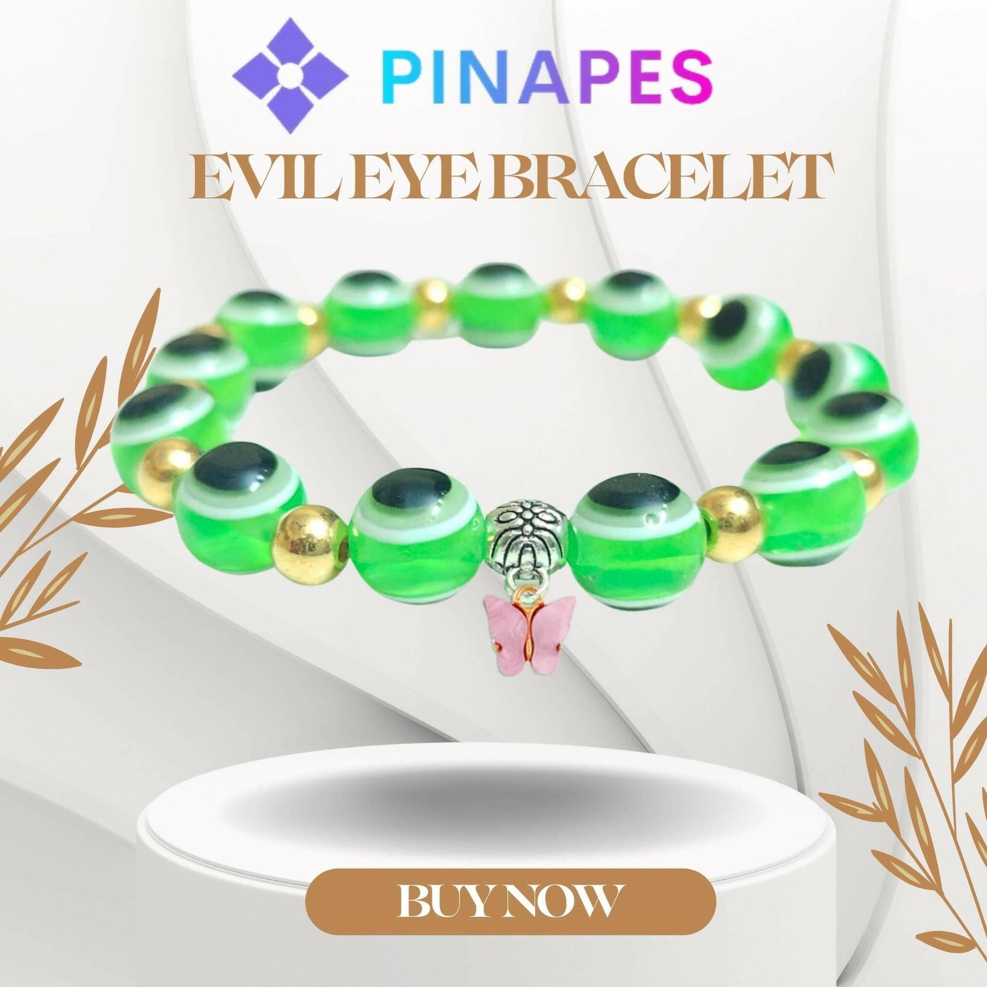 Pinapes Butterfly Beads and Evil Eye Charm Bracelet A Must-Have for Fashionable and Superstitious Women(light green) - HalfPe