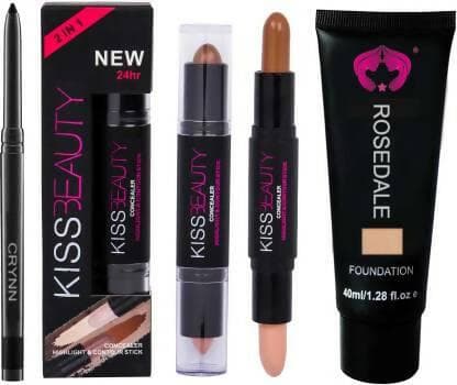 Crynn Smudge Proof Essential Makeup HD18 Rosedale Beauty Kajal & Kiss Beauty Concealer Highlighter Contour Stick - HalfPe