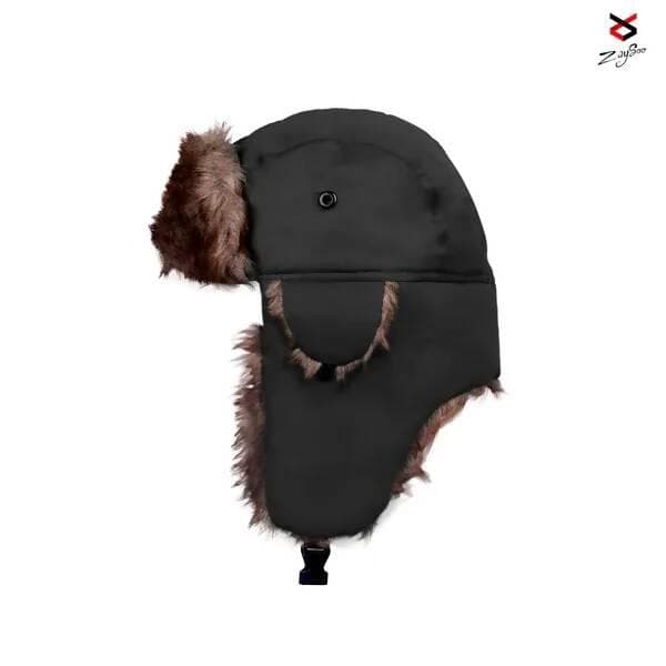 Unisex Men Women Russian Hat Trapper Bomber Warm Trooper Ear Flaps Winter Ski Hat Cap With Gloves (Black) - HalfPe