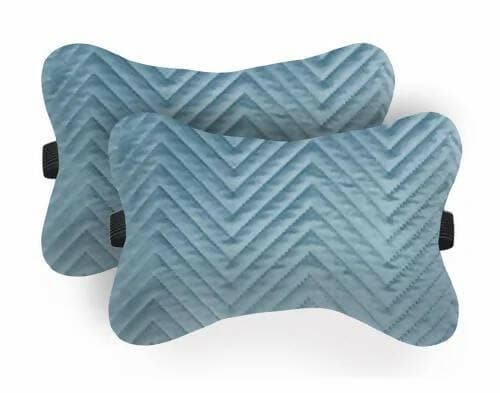 Car Seat Neck Rest Pillow, Cushion For All Cars, Premium Designer Quilted Velvet Lumbar, Back and Headrest Support for Car Seat, Size 16x25 cms, Blue Velvet, Set of 2 by Lushomes - HalfPe