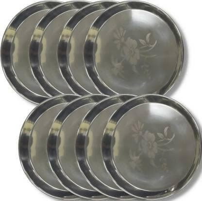 SHINI LIFESTYLE Stainless Steel Plate, khumcha Thali (Pack of 8) - HalfPe