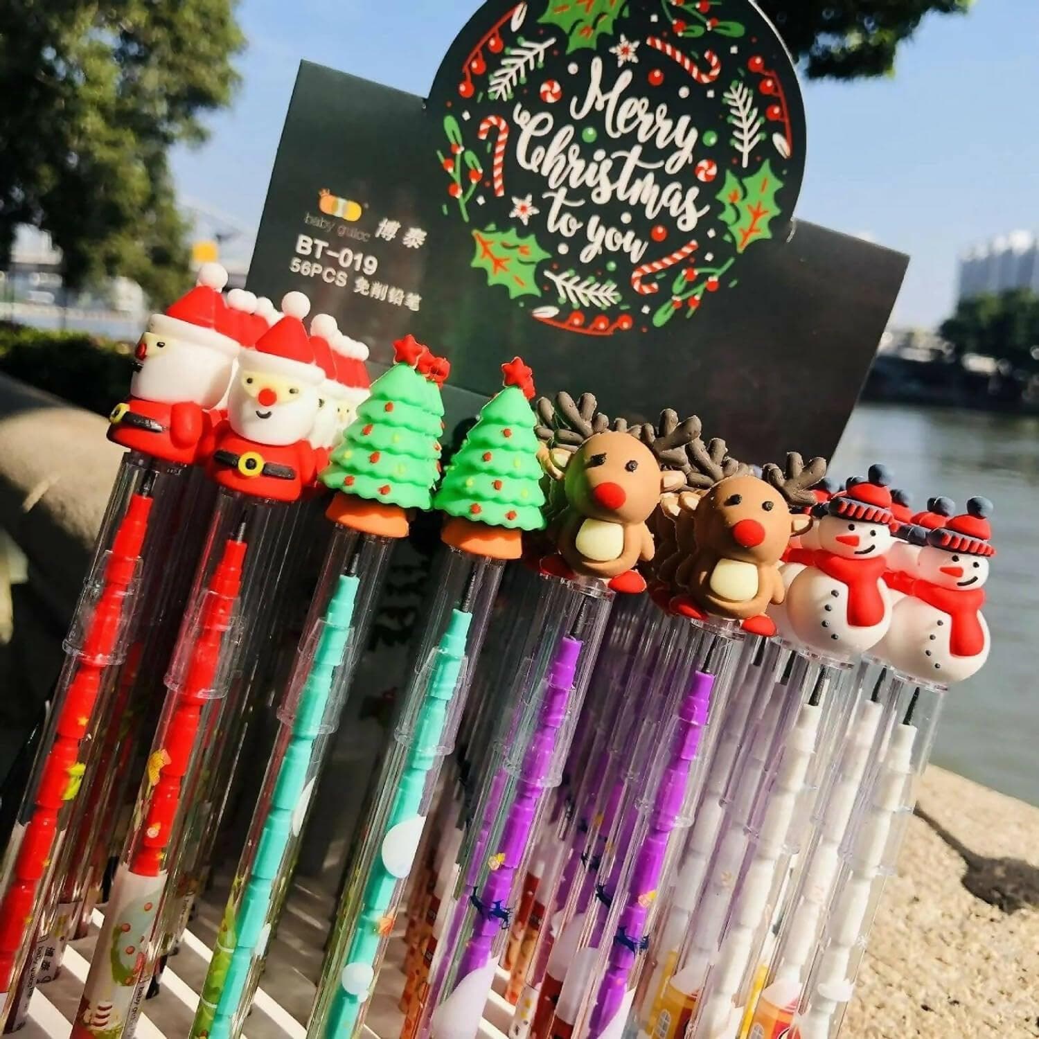 Le Delite christmas return gifts - Xmas santa snowman tree reindeer pencils (10 pieces) - HalfPe