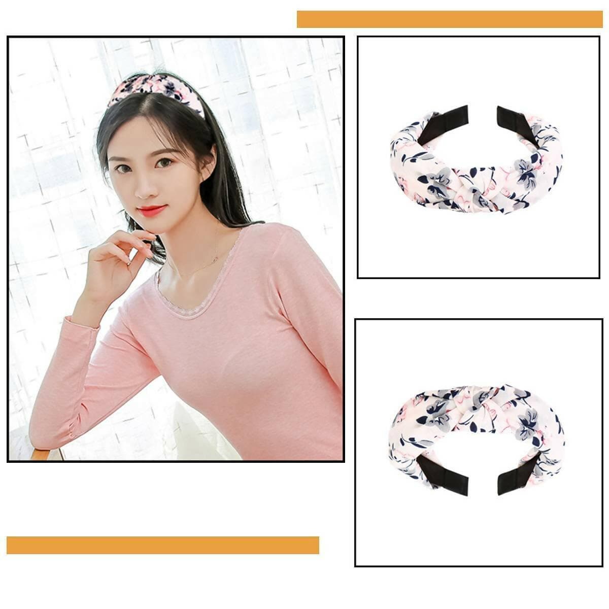 SENECIO Korean Style Solid Printed Fabric Knot Bow Plastic Hairband For Women & Girls (Pack of 6) - HalfPe